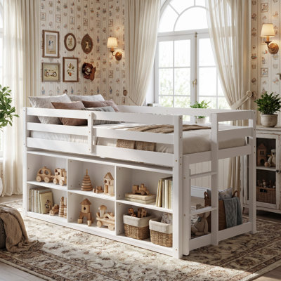 44.5'' H White Kids Loft Bed With Play Space And Storage