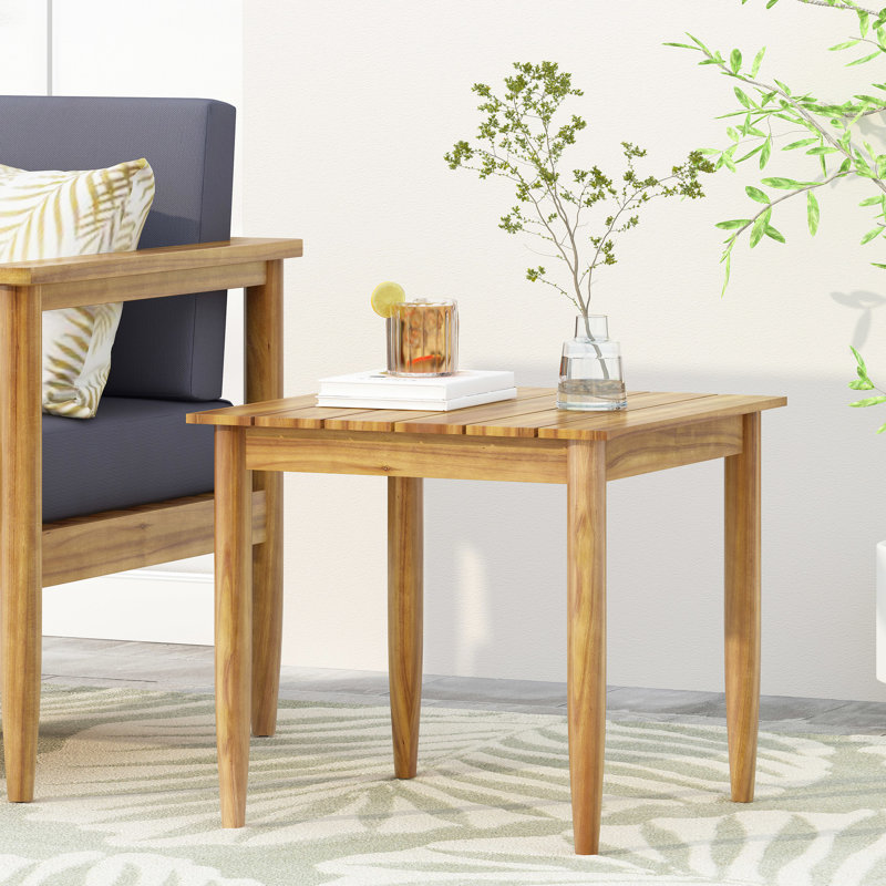 Wood Rustic Side Table With Slat , 20X20x18.61, Coloration Construction, 19.66" W X D 18.61" H,