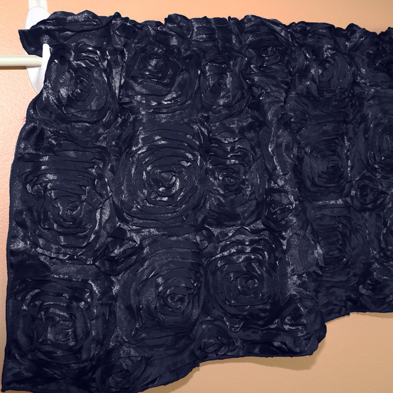Floral Tailored Window Valance, 54" W x 16" L, Navy