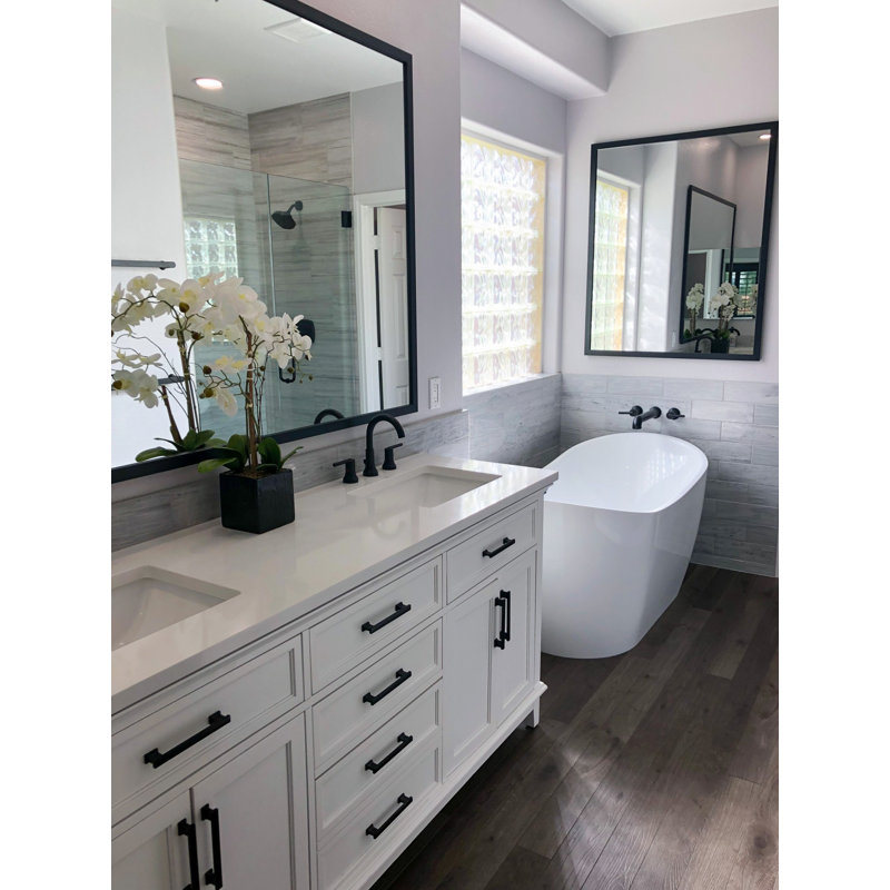 Wood Framed Mirror with Safety Backing Ideal for Bathroom / Vanity Mirror Ellis Collection, Black, 30" x 54"