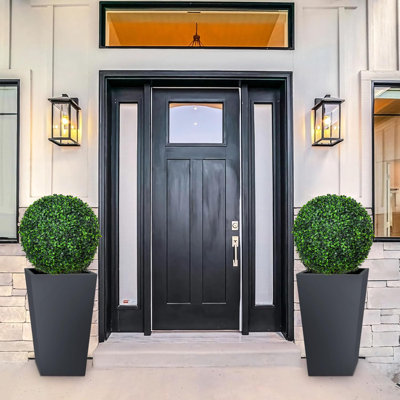 24” Artificial Boxwood Topiary Ball Tree, Set of 2 Faux Potted Plants Artificial Shrubs Bushes with  Pot, Fake Evergreen Artificial Topiary for Indoor Outdoor Home Front Porch Decor