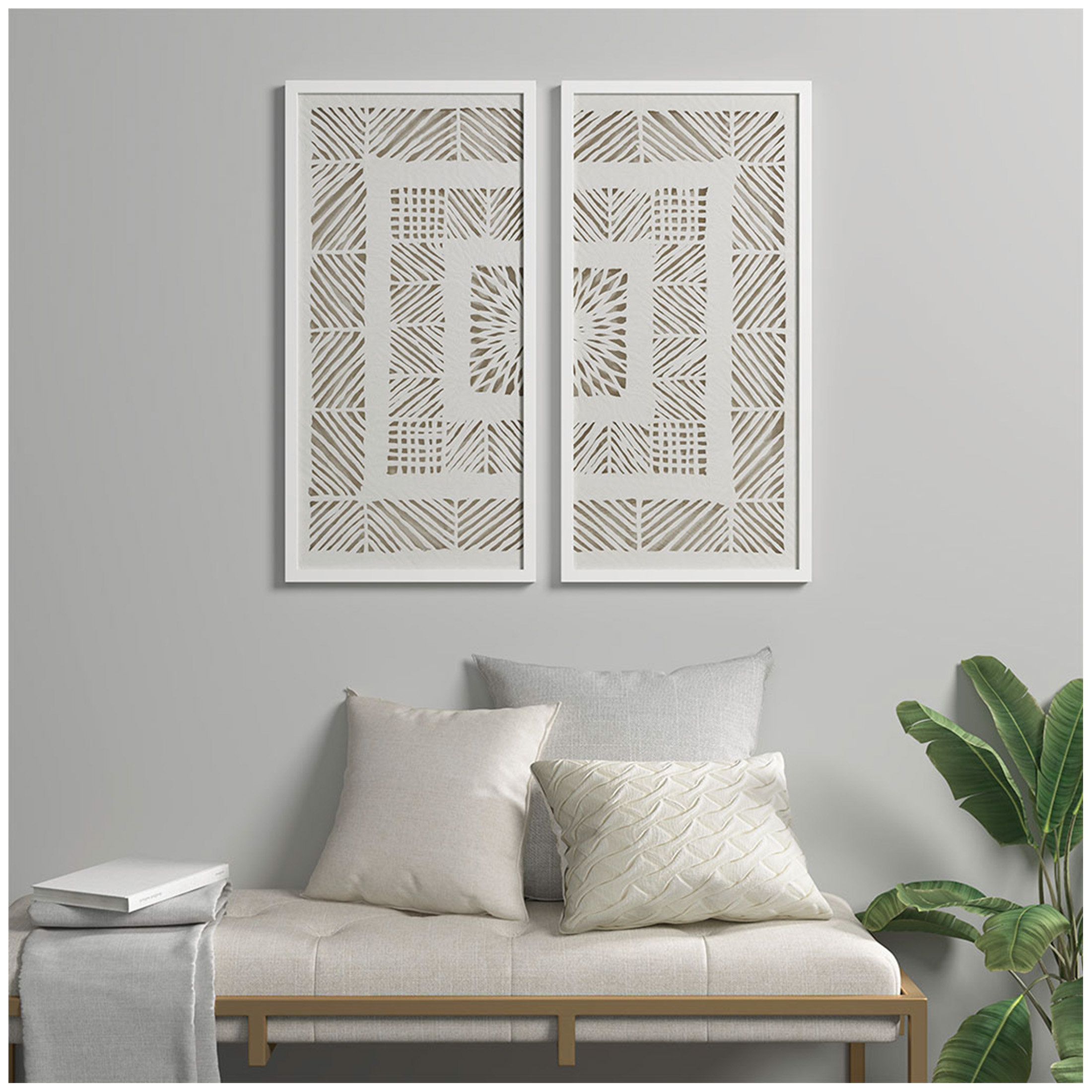 Dakota Fields Framed Geometric Rice Paper Panel 2-Piece Shadowbox Wall ...