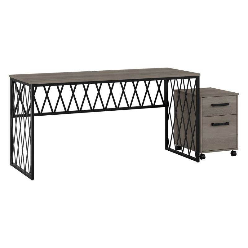 Bureau 60 "avec piédestal mobile, Bois flottant gris / noir, H 30 po x l 60 po x P 24 po