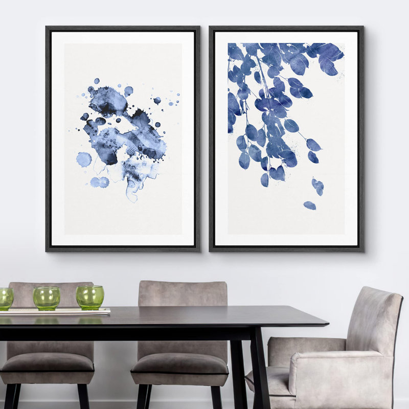 Bleu, aquarelle, peinture pastel, plantes de la forêt, nature sauvage, illustrations, art rustique minimal, Noir