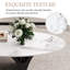 51'' White Faux Marble Coffee Table with Black N-Shaped Carbon Steel Base, Luxurious Oval Coffee Table for Home and Office