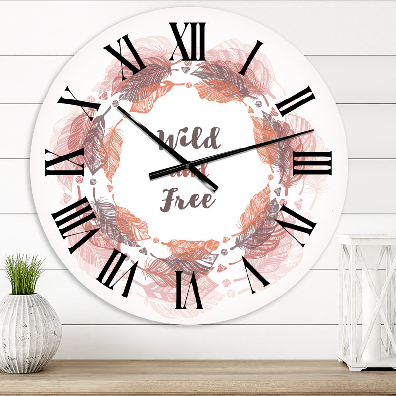 Couronne de plumes dans un style bohème - horloge murale bohémienne et éclectique, Petit