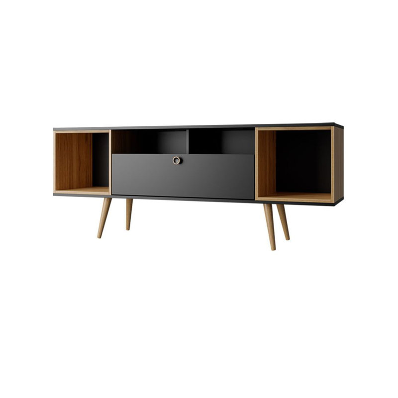 Theodore 62.99" Mid-Century Moderrn 6-Shelf TV Stand for TVs up to 60" in Cinnamon and Black, Black/Cinnamon