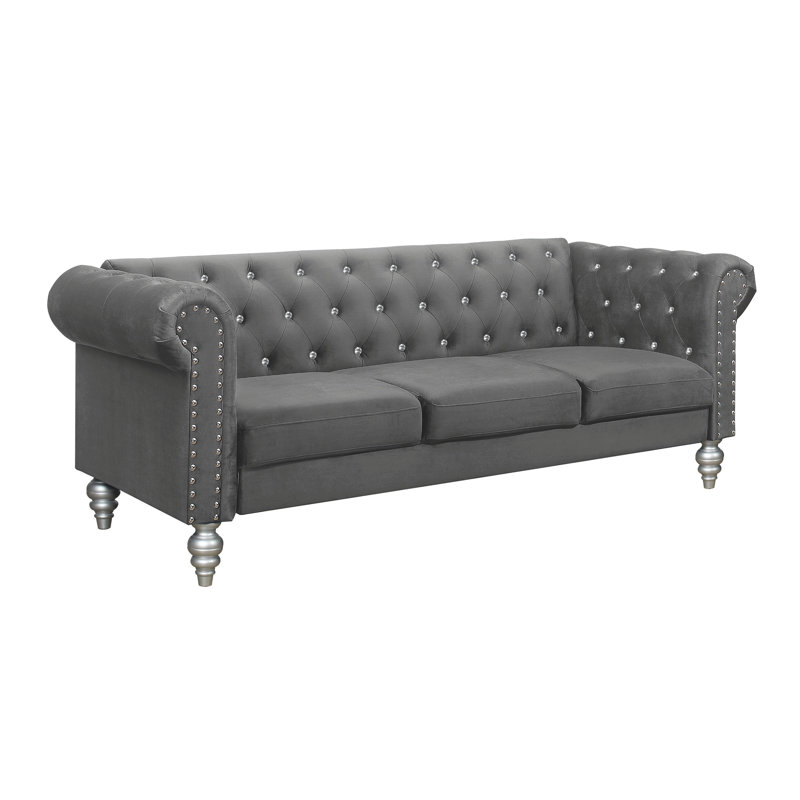 Jabarion 83.3'' Velvet Sofa, Gray Velvet 