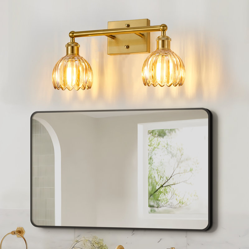 Luminaire de meuble-lavabo moderne avec abat-jour en verre E26, 2, Doré, Cuivre
