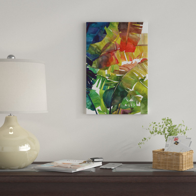 «Banana Leaves» par Maja Wronska, impression sur toile, H 24 po x l 16 po x P 1 po, Papier avec cadre noir, Blanc