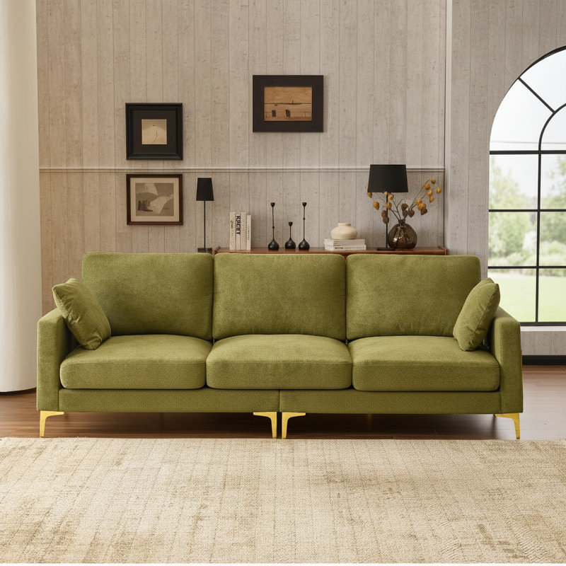 Canapé carré en U 110 po en chenille verte avec 2 repose-pieds et rangement latéral, Vert