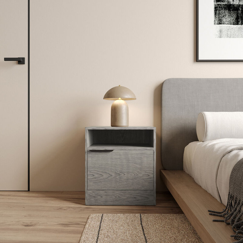 Swathi 114.3cm W Solid Wood Bedside Table, Cedar Grey