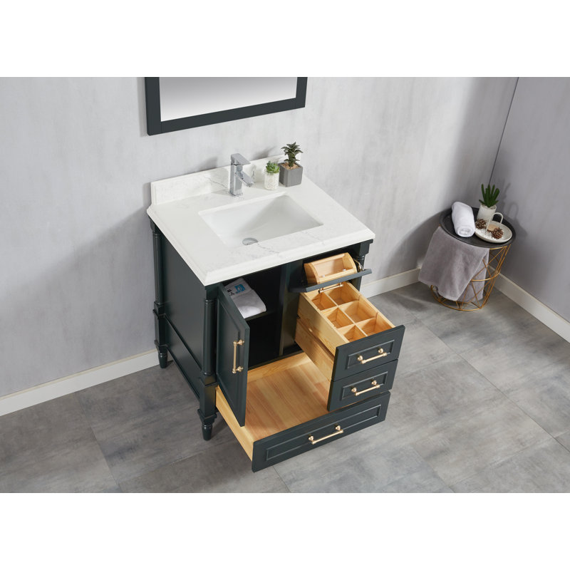 Ensemble de meuble-lavabo simple 30 po Dajion, Quartz de Carrare, bordure droite