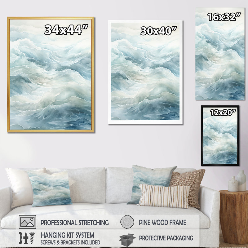 Impression sur toile Ocean Minimal Waves Charm, H 20 po x l 12 po x P 1 po, Cadre naturel flottant