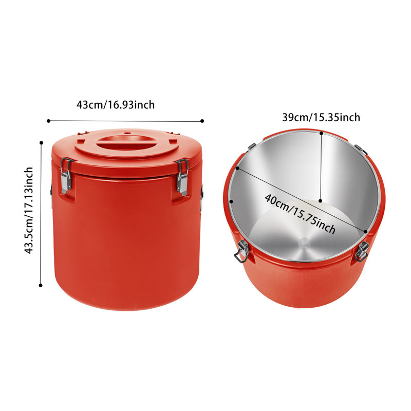 50L/13.21Gal Insulated Bucket, Large Insulation Barrel Cooler Carrier With Dust Cover, Red