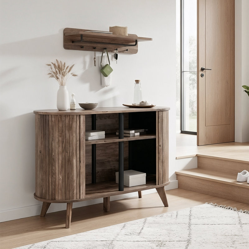 Aurel Modern 42.1" Fluted Oblong Sideboard with Sliding Doors, Brown