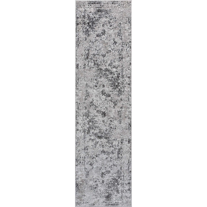 Tapis gris médaillon Well, Tapis de couloir 2 pi 7 po x 9 pi 10 po