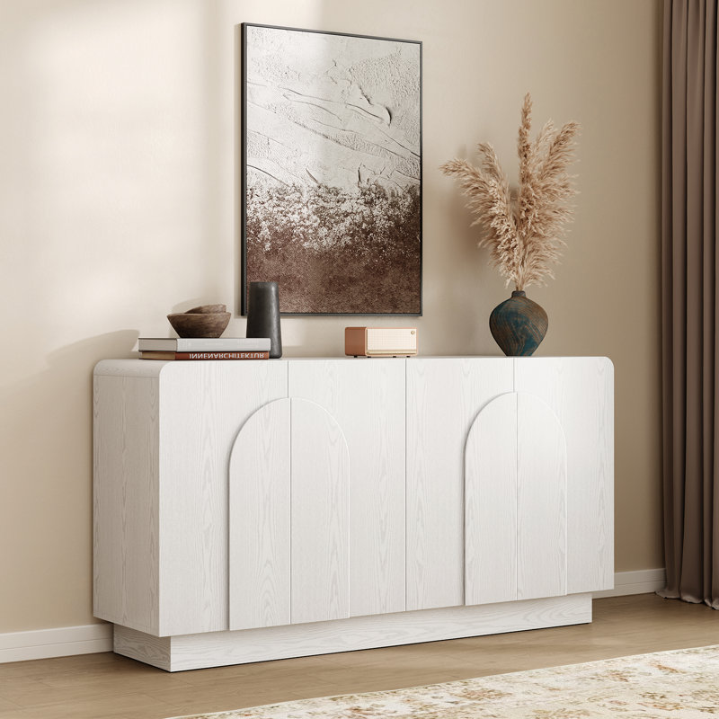 Buffet incurvé 60 po avec tablette réglable et 4 portes, White