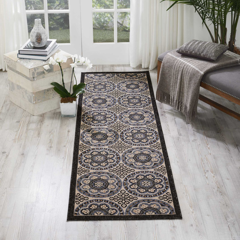 Ashby Floral Ivory/Charcoal Indoor/Outdoor Area Rug, Runner 2'3" x 7'6"