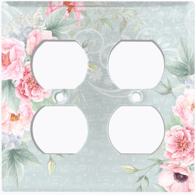 Plaque murale murale rose à 4 bandes avec fleurs de magnolia rose et vert clair