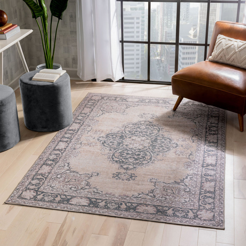 Nile Vintage Machine Washable Flat-Weave Medallion Beige Rug, Rectangle 230 x 290cm
