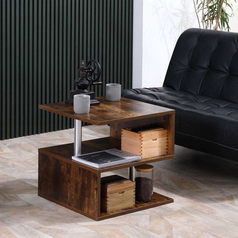 Table de bout moderne de 20 po, table d'appoint décorative, table basse en forme de S avec tablette de rangement et poteaux en acier