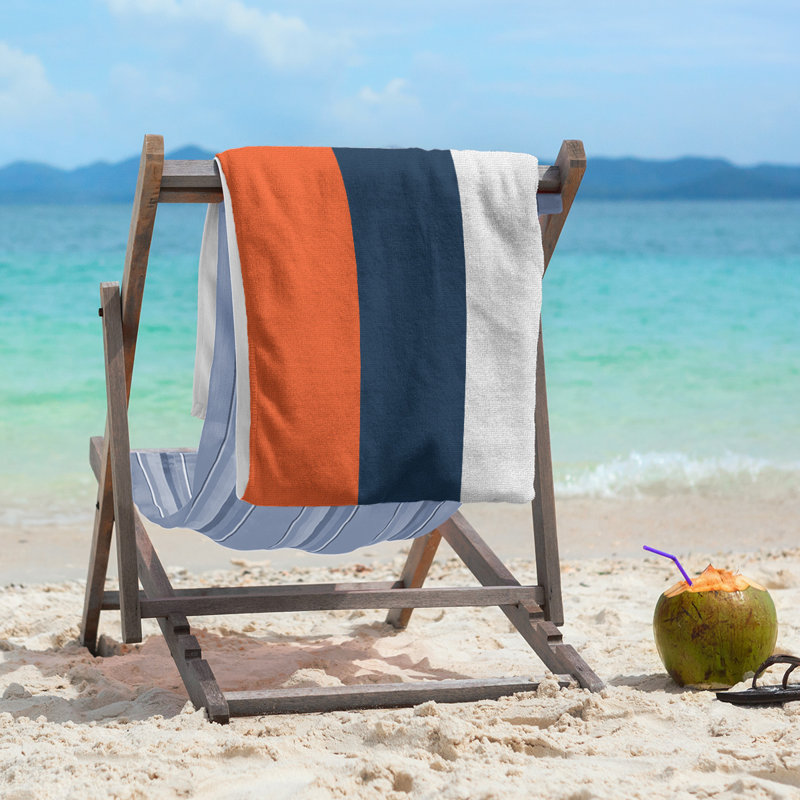Cotton Blend Beach Towel, Off White/Navy Blue/Orange