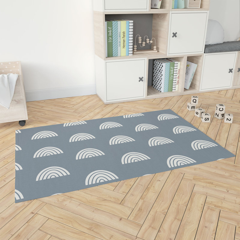 Tapis de jeu pour enfants Bows, Rectangle 5 pi x 7 pi, Bleu / blanc