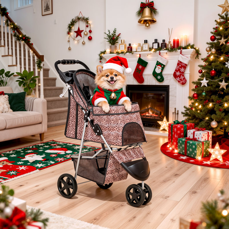 Poussette pliable pour animaux de compagnie, poussette pliante à 3 roulettes pour chats avec auvent et autocollants