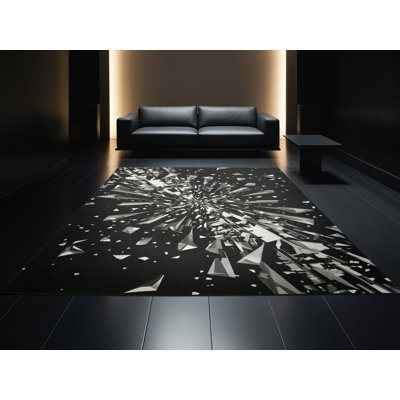 Tapis gris moelleux à motif géométrique moderne à motif abstrait et doux