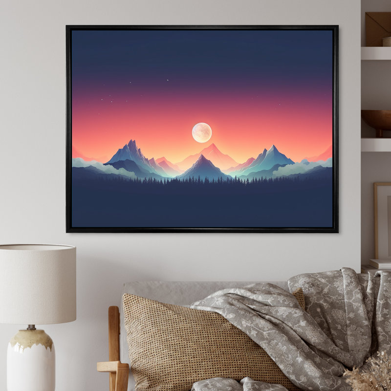 «Bold Sunrise Landscape on Mustic Mountain I», reproduction sur toile, Cadre flottant noir, H 34 po x l 44 po x P 1,5 po