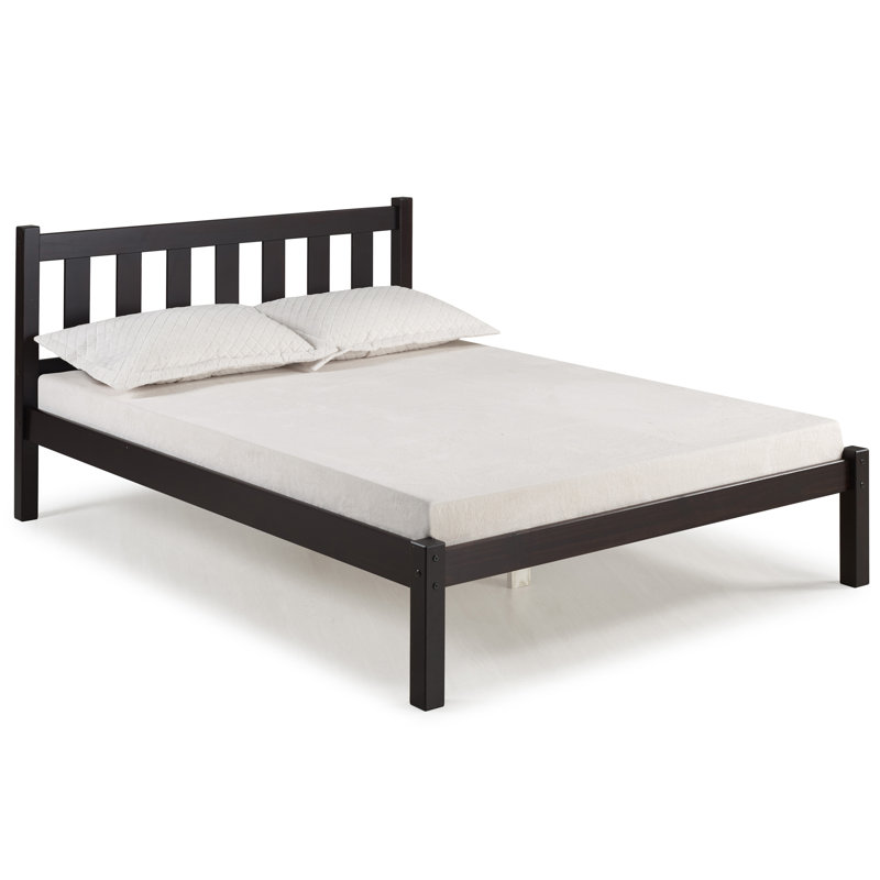 Damian Solid Brazilian Pine Wood Platform Bed In Cottage Style Beach Design, Espresso, Full