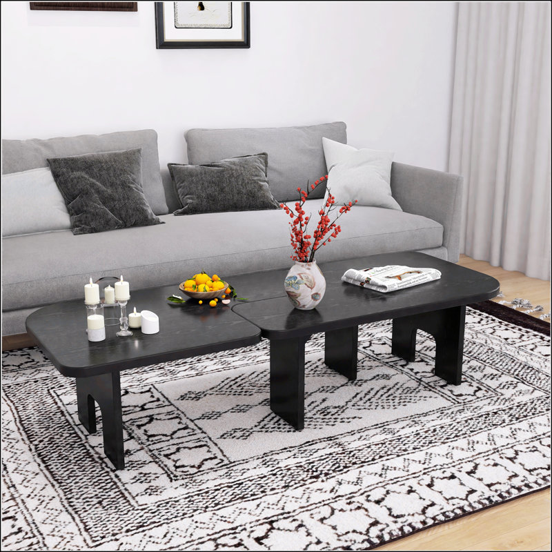 Modern Black Wooden Nesting Coffee Table Set
