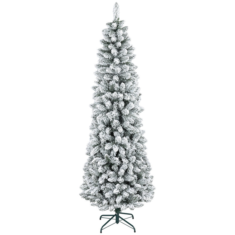 Arbre de Noël artificiel floqué avec base en acier, vert, 7'