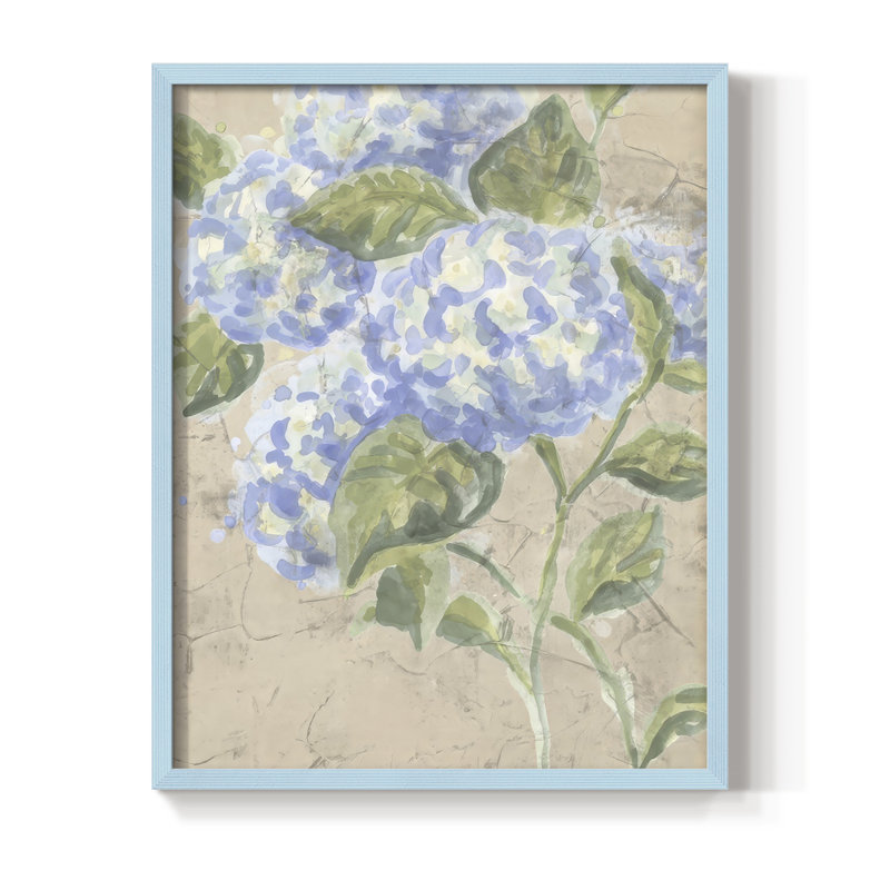 «Vintage Hydrangea Fresco I», Bleu, H 21 po x l 17 po