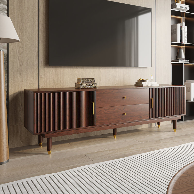 Mid-Century Modern TV Stand for 60+ Inch TVs, TV Console with 2 Storage Cabinets and 2 Drawers, Entertainment Center, Walnut