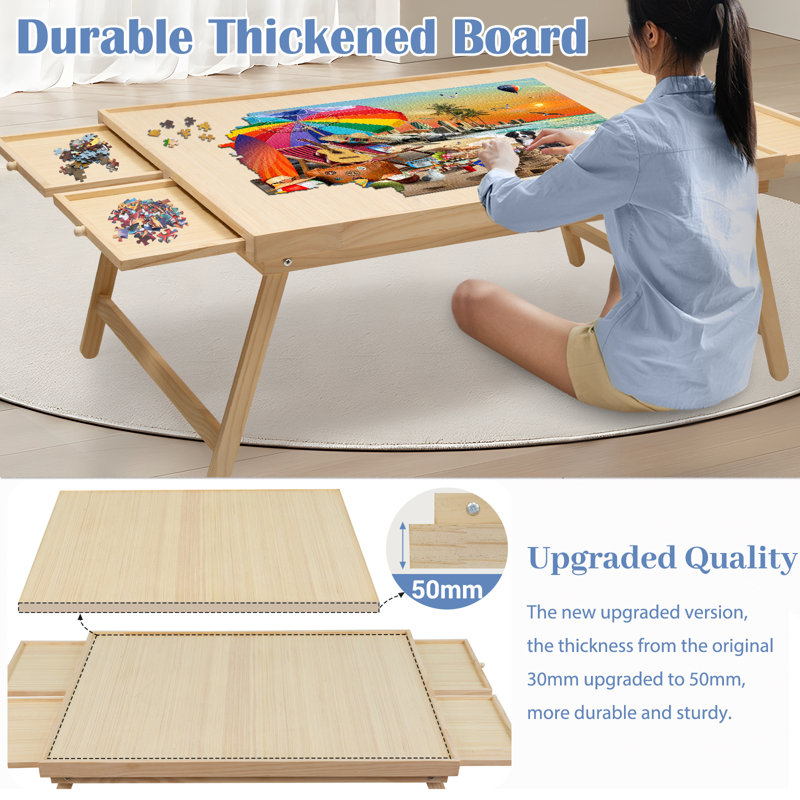 Table de casse-tête en bois pour 1500 pièces, avec pieds pliants, 4 tiroirs, 1 ensemble d'accessoires