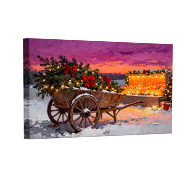 Christmas Christmas Wagon With Lights And Snow Set of 3 Canvas Wall Art Prints