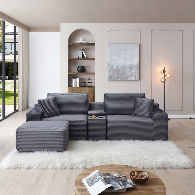 Canapé-lit avec repose-pieds mobile, aucun assemblage requis, Gris
