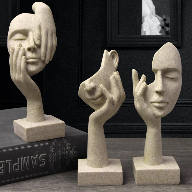 3 pièces statue de penseur, sculptures en résine de maison moderne, figurines de collection pour bureau à domicile, bibliothèque, décor de bureau (grès)