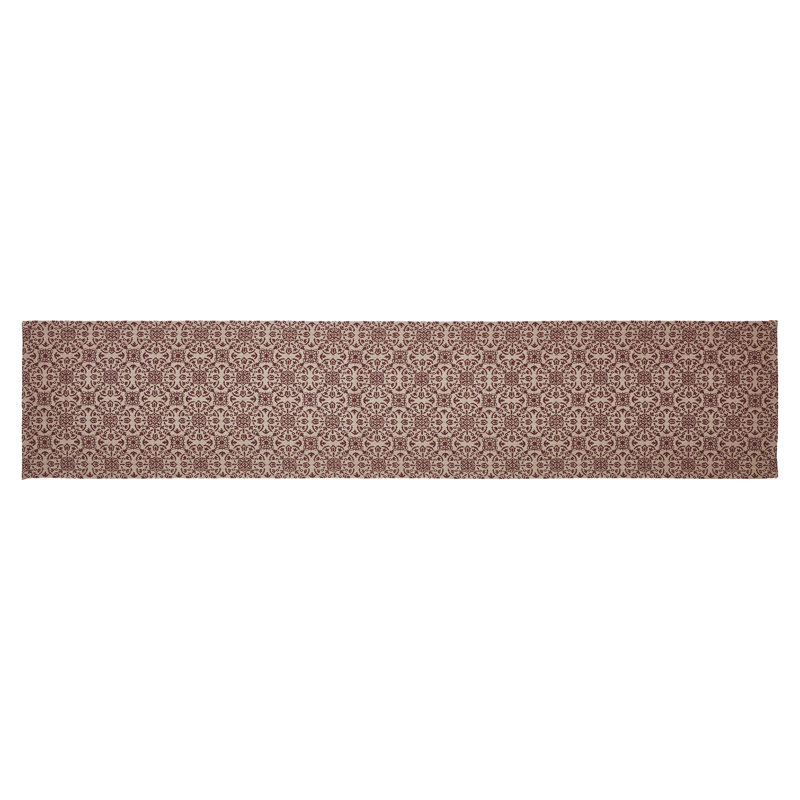  Custom House Rectangle Geometric Table Runner, 60" x 12", Tan/Red