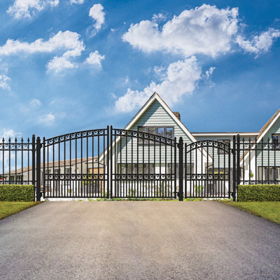 6 ft. H Paris Metal Driveway Dual Swing Gate with Pedestrian Gate
