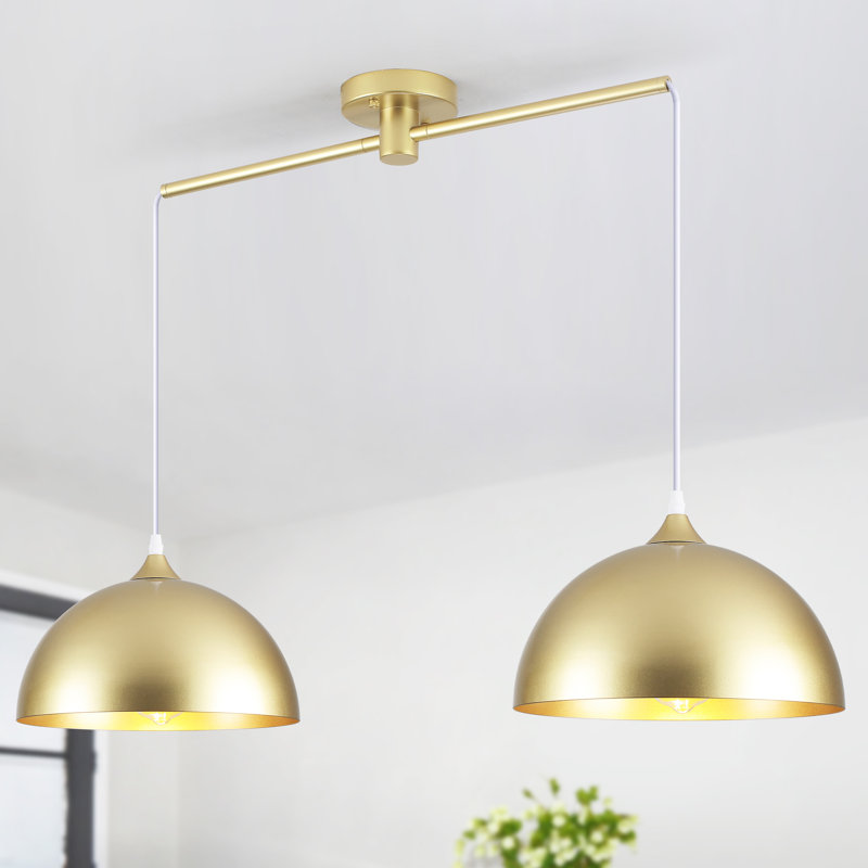 Dileo 2-light 34.64" Modern Dome Pendant Light With Metal Shade And Adjustable Cord, For Farmhouse Dining Room Restaurant Cafe Entryway