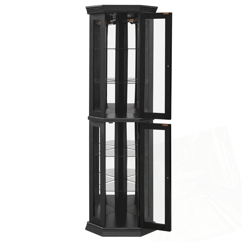 Glass Display Shelf with Tempered Glass Doors, Black