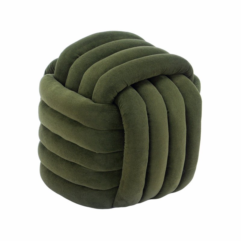 Chenille Fabric Modern Knot Design Ottoman, Green