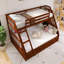 Lit superposé simple au-dessus de double avec cadre en bois avec tiroirs, échelle et escalier de rangement-132370061