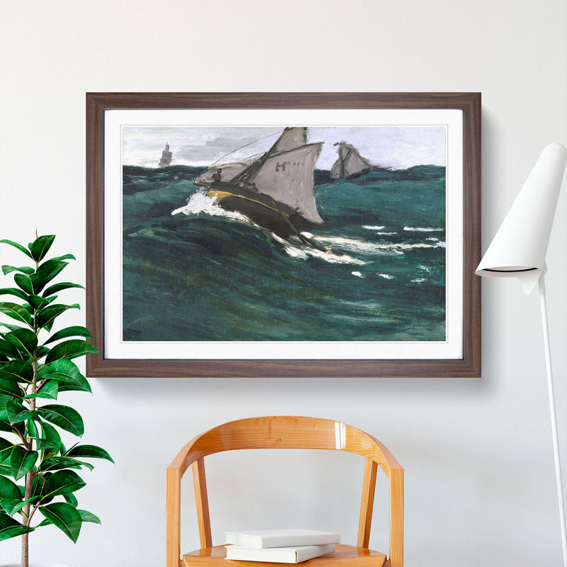The Green Wave by Claude Monet - Picture Frame Painting, 36cm H x 48cm W x 2cm D, Walnut
