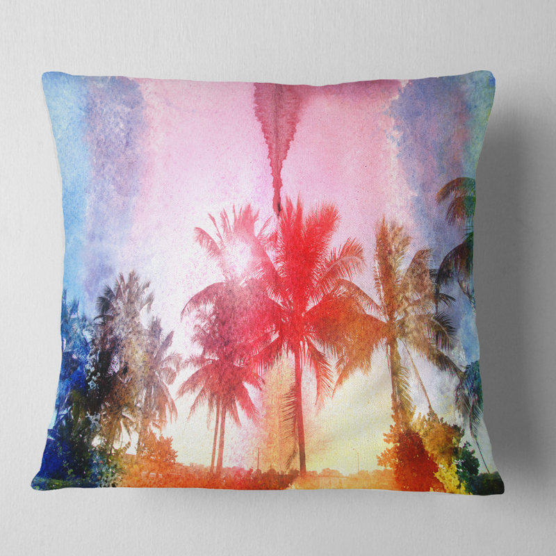 Landscape Retro Palm Trees Long View Pillow, 16" x 16", Throw Pillow
