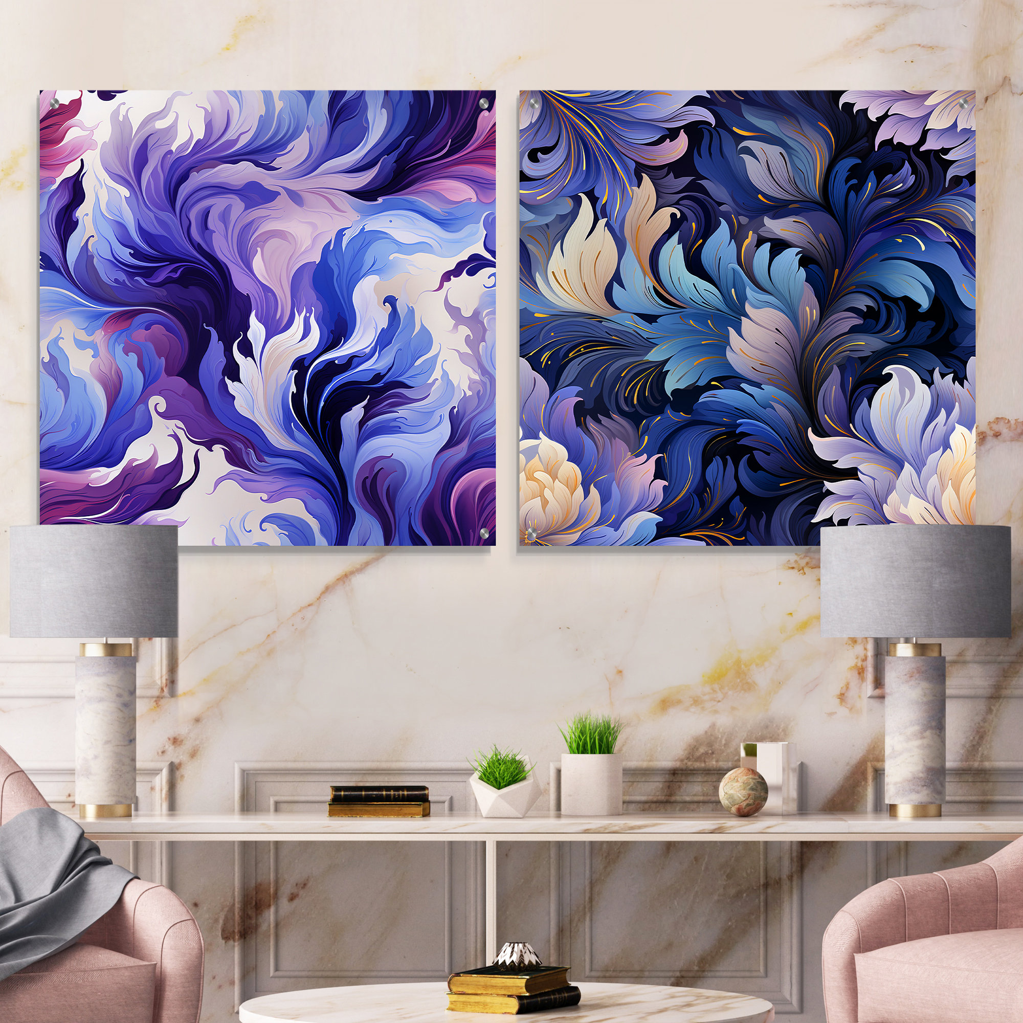 Lark Manor™ Purple And Blue Ikat Whimsy - Floral Acrylic Wall Art Glass ...