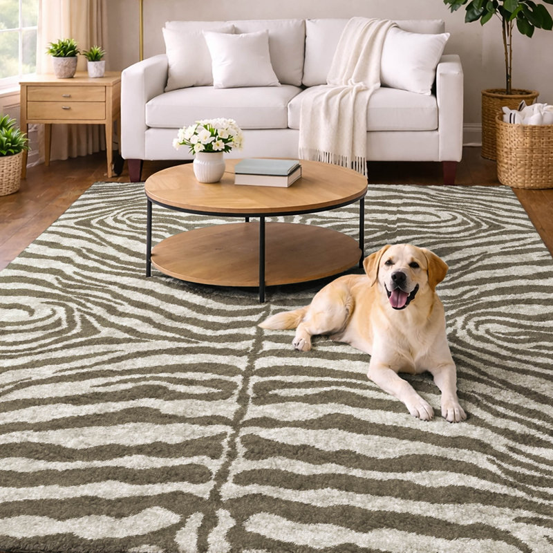 Premium Machine Washable Dream Shag Zebra Rug, Taupe, 5' x 7'6"